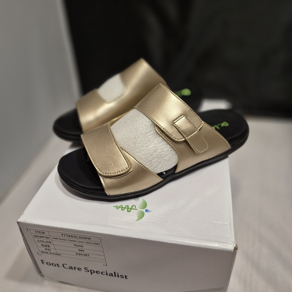 New Dr. Leonards Gold and Black Open-Toe Sandals Sz 9W - Picture 3 of 10